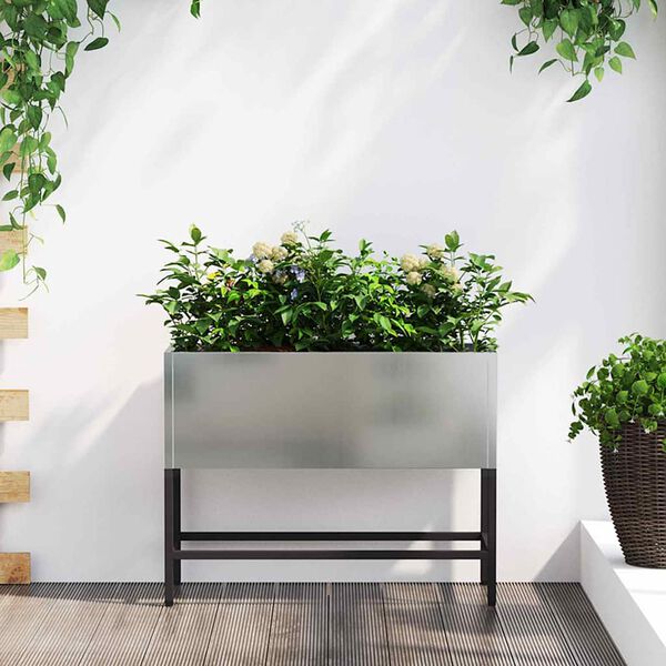 vidaXL Raised Garden Planter Silver 60 x 26 x 45 cm Galvanised Steel