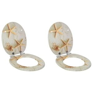 vidaXL WC Toilet Seats 2 pcs with Soft Close Lids MDF Starfish Design