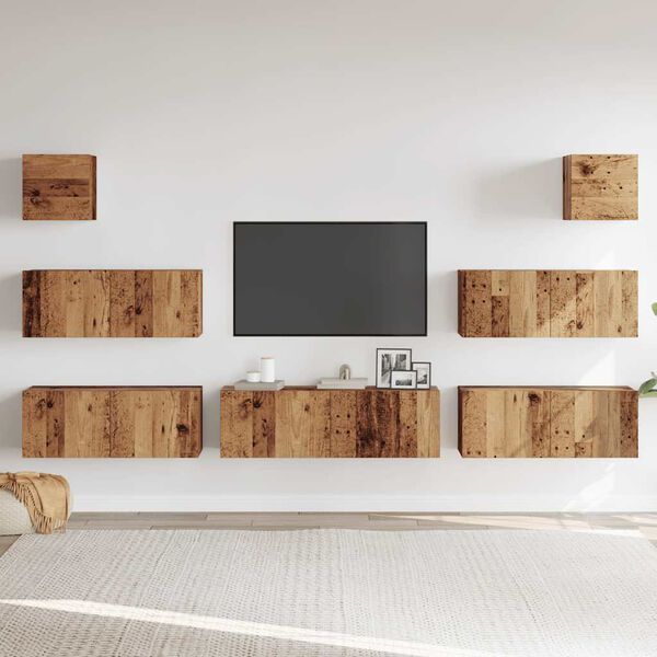 vidaXL 7 Piece TV Cabinet Set Wall-mounted Old Wood Engineered Wood