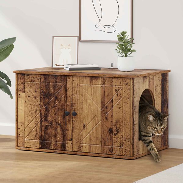 vidaXL Cat House Old Wood 85 x 55 x 50 cm Engineered Wood