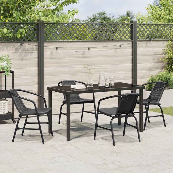 vidaXL Garden Dining Set 5 pcs Black Powder-Coated Steel