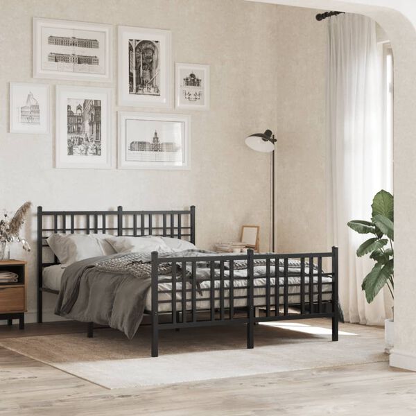 vidaXL Metal Bed Frame without Mattress with Footboard Black 120x200cm