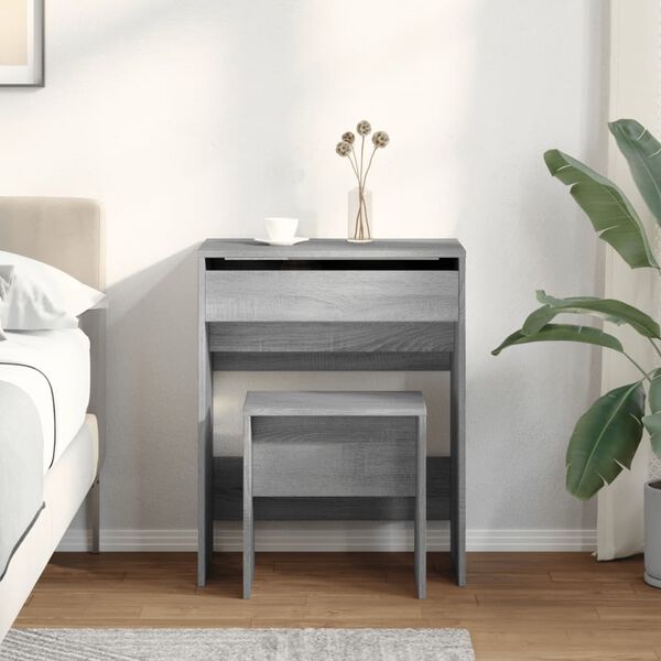 vidaXL Dressing Table and Stool Grey Sonoma 60x40x113.5 cm