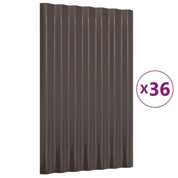 vidaXL Roof Panels 36 pcs Galvanised Steel Brown 60x36 cm