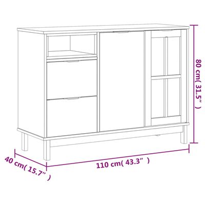 vidaXL Sideboard with Glass Door FLAM 110x40x80 cm Solid Wood Pine