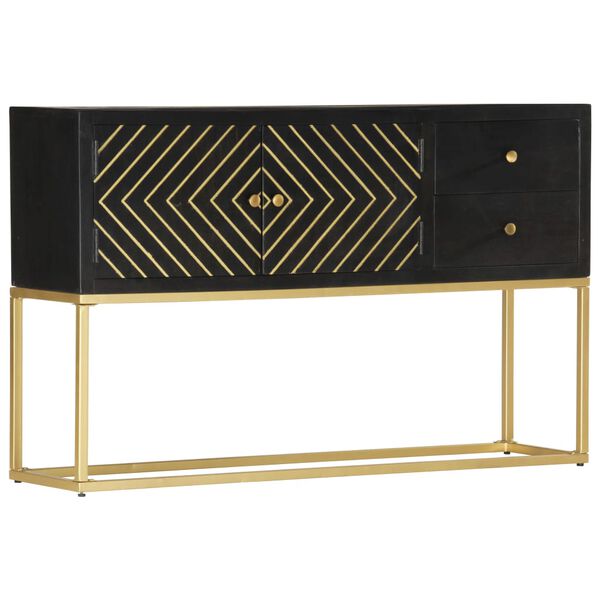 vidaXL Sideboard Black and Gold 120x30x75 cm Solid Mango Wood