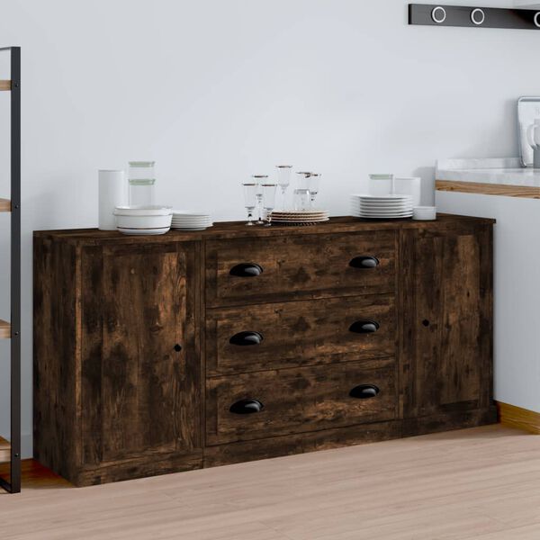 vidaXL Sideboards 3 pcs Smoked Oak Engineered Wood