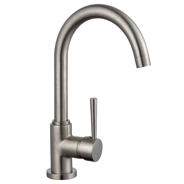 SCH&Uuml;TTE Sink Mixer with Round Spout CORNWALL Low Pressure Stainless Steel Look
