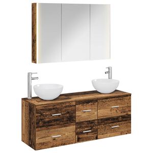 vidaXL Bathroom Furniture Set 4 pcs Old Wood Engineered Wood and Glass