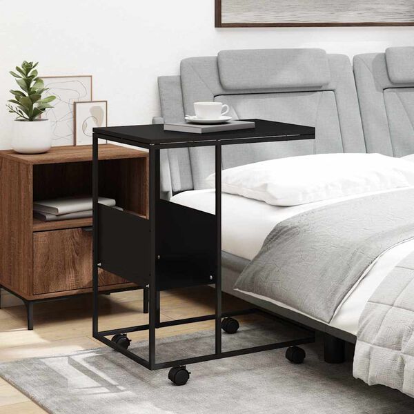 vidaXL Side Table with Wheels Black 55x36x63.5 cm Engineered Wood