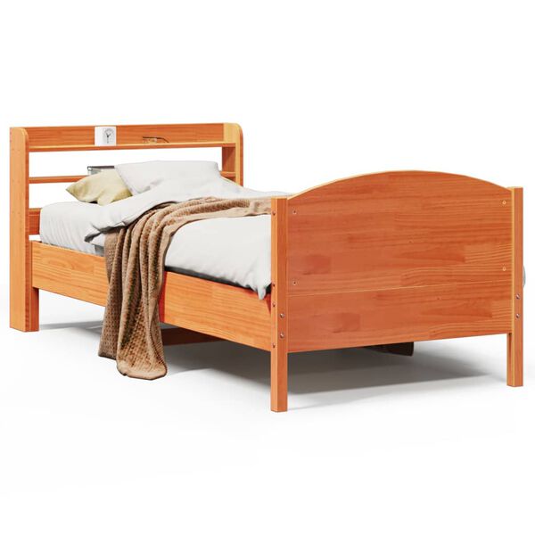 vidaXL Bed Frame without Mattress Wax Brown 75x190 cm Small Single Solid Wood Pine