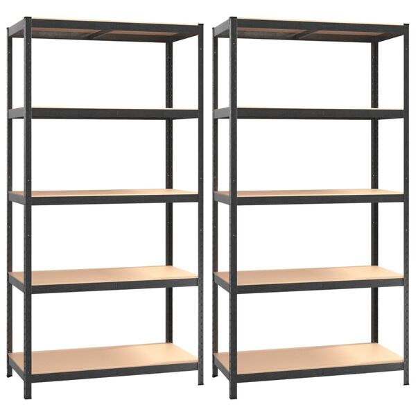 vidaXL 5-Layer Heavy-duty Shelves 2 pcs Grey Steel&Engineered Wood