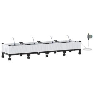 vidaXL Garden Planter with Irrigation&Wheels 4 pcs White PP