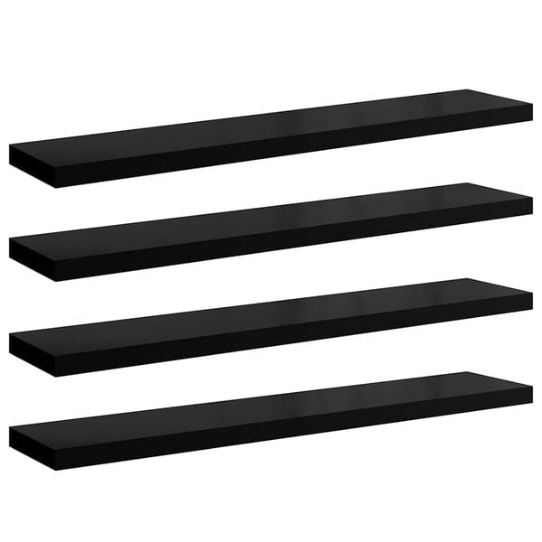 vidaXL Floating Wall Shelves 4 pcs High Gloss Black 120x23.5x3.8 cm MDF