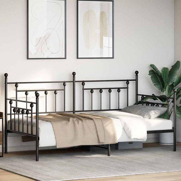 vidaXL Daybed Frame with Headboard Black 90 x 190 cm Steel