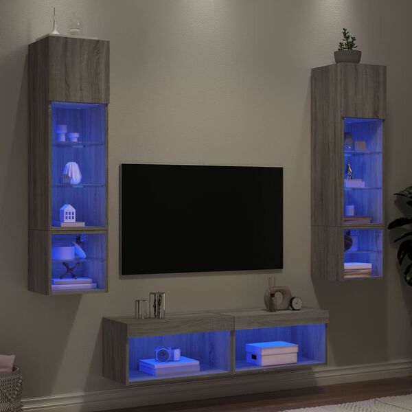 vidaXL 6 Piece TV Wall Units with LED Grey Sonoma Engineered Wood