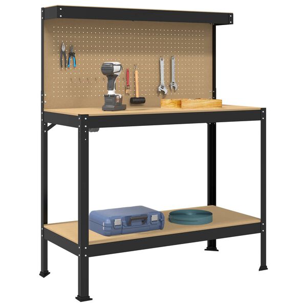 vidaXL Work Benches with Shelf Black 114 x 54 x 145 cm Engineered Wood