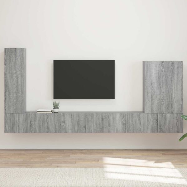 vidaXL TV Wall Cabinet Set Wall-mounted 6 pcs Grey Sonoma
