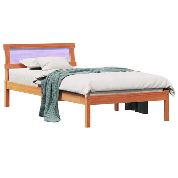 vidaXL Bed Frame with Headboard Wax Brown 90 x 190 cm Solid Pine Wood