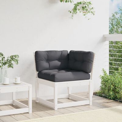 vidaXL Garden Sofa Corner with Cushions White 73x73x78 cm Solid Wood Pine