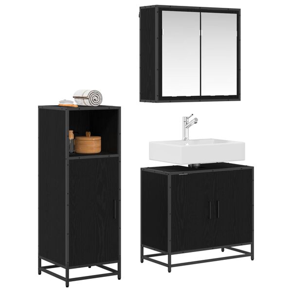 vidaXL Bathroom Furniture Set 3 pcs Black Oak Engineered Wood