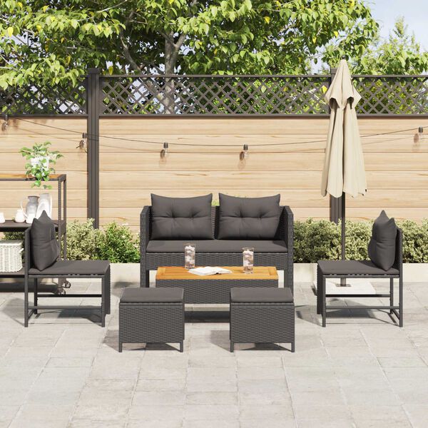 vidaXL Garden Sofa Set 6 pcs Black Poly Rattan