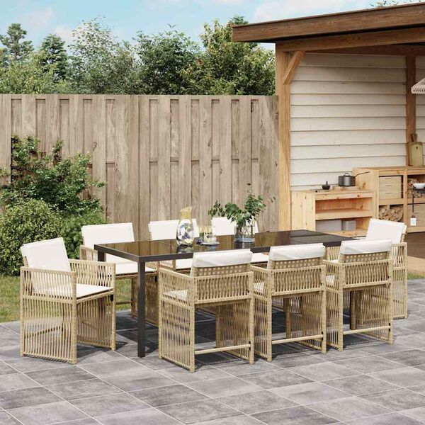 vidaXL Garden Dining Set 9 pcs Beige Poly Rattan