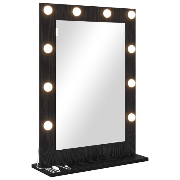 vidaXL Vanity Mirror with LED Strip Lights Black Oak 70 x 50 x 18 cm