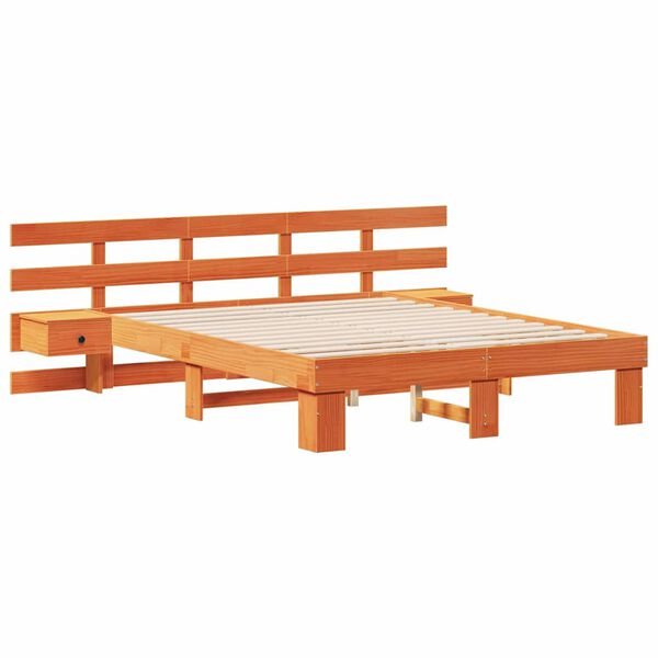 vidaXL Bed Frame with Headboard Brown 140 x 200 cm Solid Pine Wood