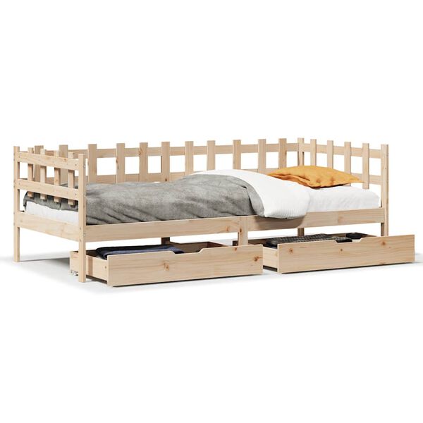 vidaXL Daybed with Drawers without Mattress 90x190 cm Single Solid Wood