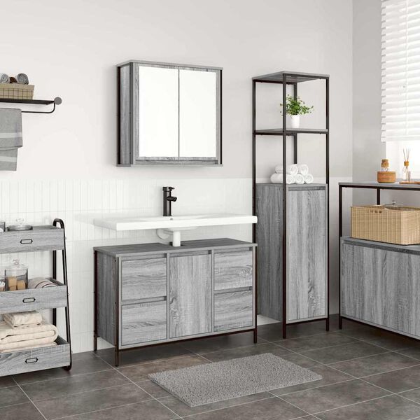 vidaXL Bathroom Furniture Set with Drawer 2 pcs Grey sonoma and Black