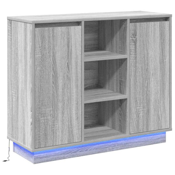 vidaXL LED Sideboard Grey Sonoma 90 x 32 x 75 cm Engineered Wood