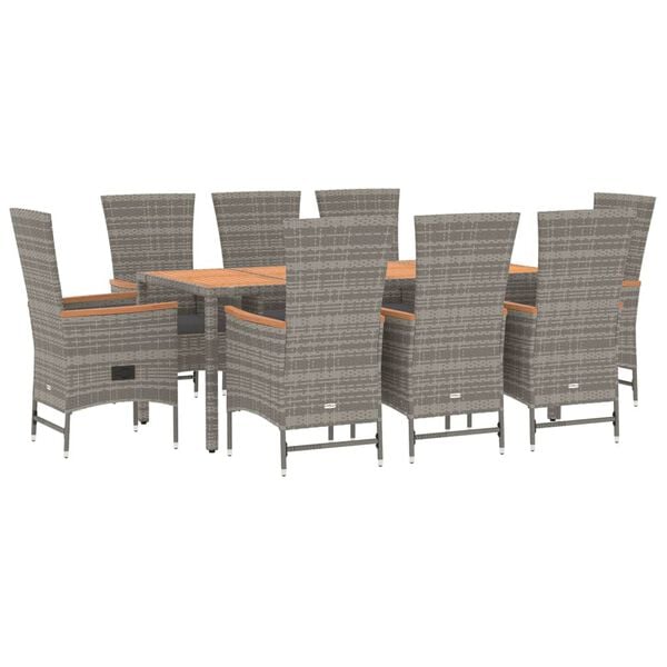 vidaXL 9 Piece Garden Dining Set Grey Poly Rattan&Solid Wood Acacia
