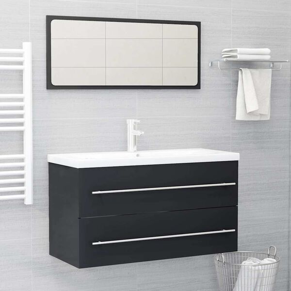 vidaXL 2 Piece Bathroom Furniture Set Grey Engineered Wood