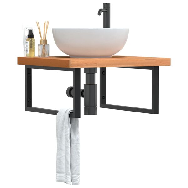 vidaXL Basin Shelf Wall Mounted Steel and Solid Wood Beech