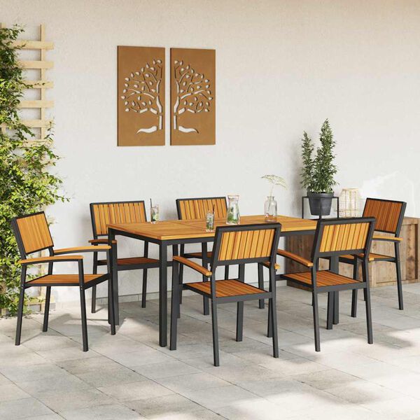 vidaXL Garden Dining Set 7 pcs Black and brown