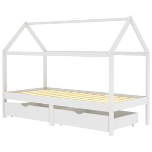 vidaXL Kids Bed Frame with Drawers White Solid Pine Wood 90x200 cm