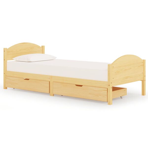 vidaXL Bed Frame without Mattress with 2 Drawers Solid Wood 100x200 cm