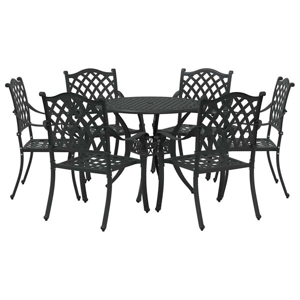 vidaXL Garden Dining Set 7 pcs Black 90 x 90 x 75 cm Cast Aluminium