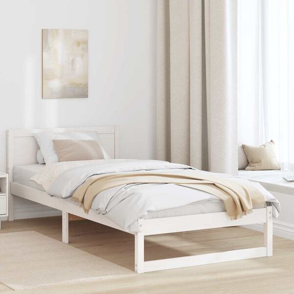 vidaXL Bed Frame with Headboard White 90 x 200 cm Solid Pine Wood