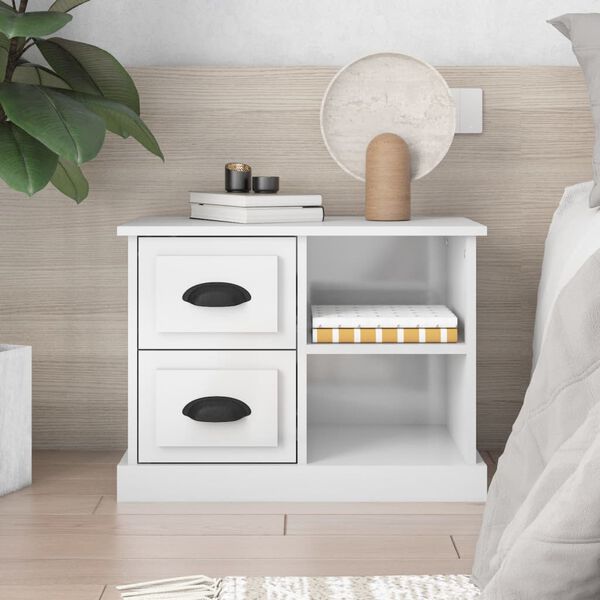 vidaXL Bedside Cabinet High Gloss White 60x35.5x45 cm