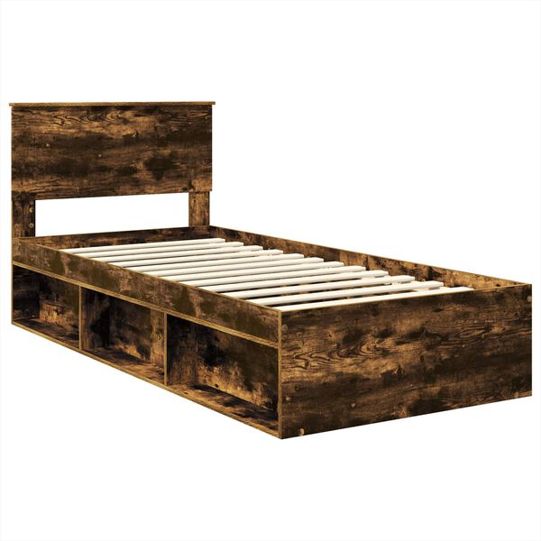 vidaXL Bed Frame with Headboard Smoked Oak 90 x 190 cm Engineered wood