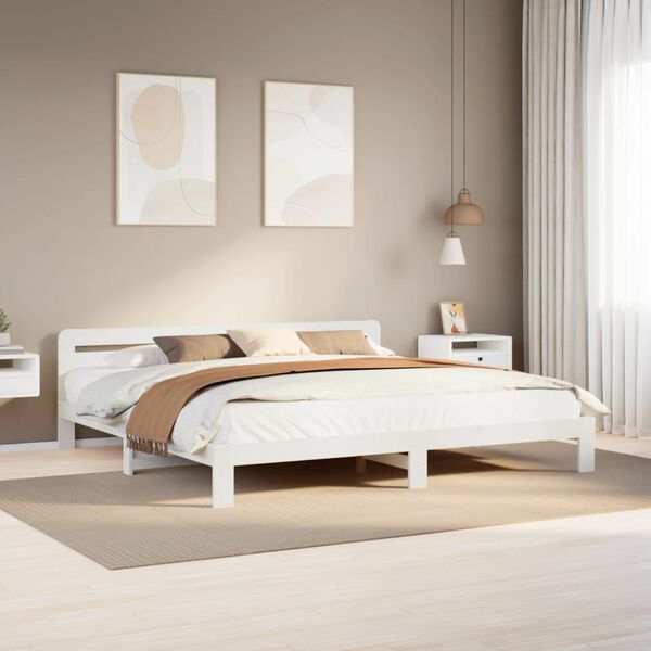 vidaXL Bed Frame without Mattress White 180x200 cm Super King Solid Wood Pine