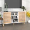 vidaXL Sideboard White 105x30x60 cm Solid Wood Pine and Natural Rattan