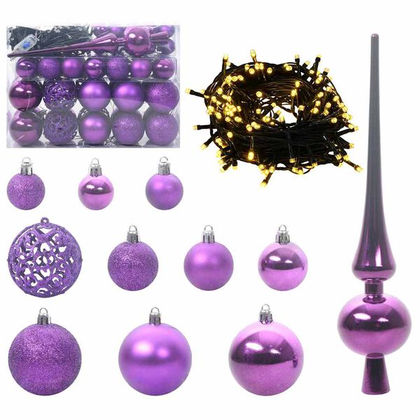 vidaXL Christmas Bauble Set with 150 LEDs 61 pcs Lilac Plastic