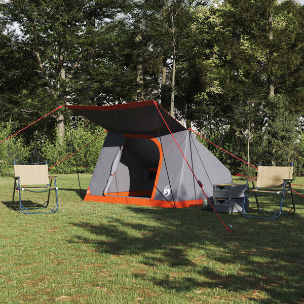 vidaXL Camping Tent Grey and Orange 223 x 163 x 130 cm Taffeta