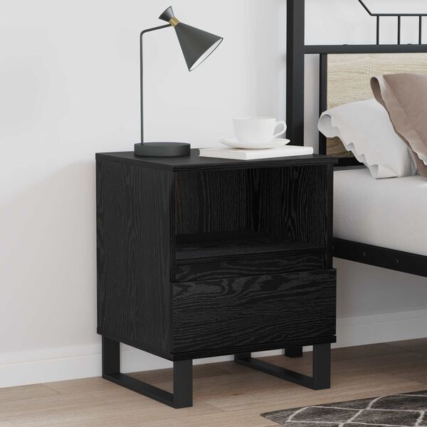 vidaXL Bed Cabinet Black Oak 40 x 35 x 50 cm Engineered Wood