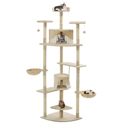vidaXL Cat Tree with Sisal Scratching Posts 203 cm Beige and White