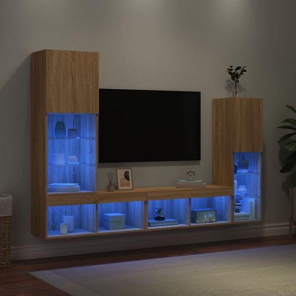 vidaXL 4 Piece TV Wall Units with LED Sonoma Oak Engineered Wood