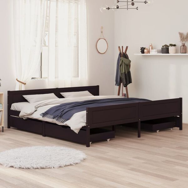vidaXL Bed Frame without Mattress Dark Brown 180x200 cm Super King Solid Wood